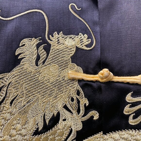 Embroidered Dragon Top Youth Large Black Satin Traditional Chinese Tang Jacket - Picture 9 of 10